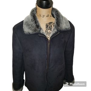 Vintage Coaco New York SMALL Black Faux Suede Faux Fur Lined Jacket Oversized